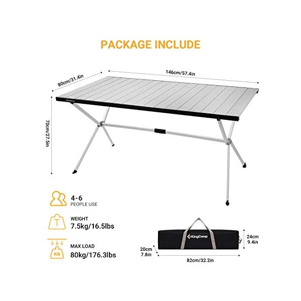KingCamp Folding Camping Table Aluminum Roll Up Table Oversized Large