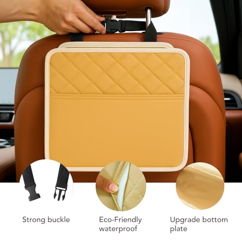 Image of Soko 1PC Car Caddy Back Seat Organizer, PU Leather Multi-Compartment Foldable Storage Bag, Space Saver Hanging Trash Bag, Foldable Garbage Utility Holder For Cars, Automobiles, SUV -Beige