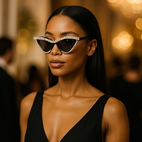 mincl/ Bling Sunglasses Crystal Rhinestone Shades Retro Half Rim Women Cat Eyewear2