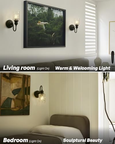 Image of Black Bathroom Vanity Light with Clear Checkered Glass Shade