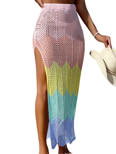 Verdusa Women's High Split Hollow Out Crochet Cover Up Swimwear Beach Skirt