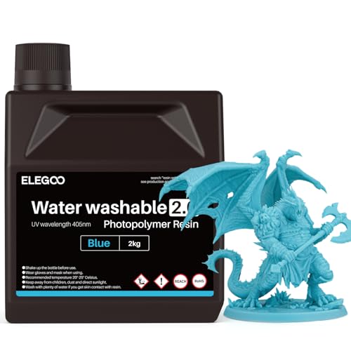 Image of ELEGOO Upgraded Water Washable Resin 2.0, Blue 2000G | 3D Printer Resin Low Viscosity and High Precision, 405nm Rapid UV-Curing Photopolymer Resin, 3D Resin for LCD /DLP 3D Printing