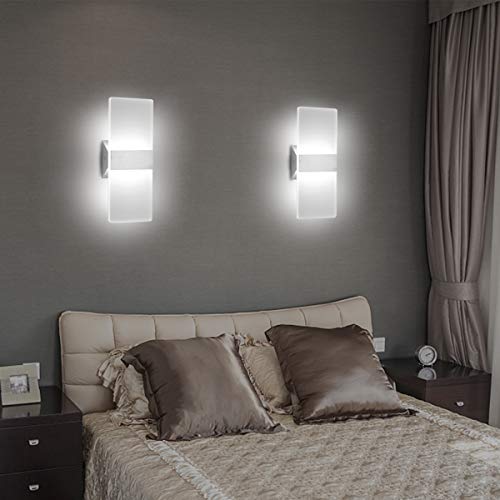 Image of ChangM Modern LED Acrylic Wall Sconce 12W Cool White 6000K Up Down Lamp for Bedroom Corridor Stairs Bathroom Indoor Lighting Fixture Lamps Home Room Decor Not Dimmable No Plug(1 Pack)