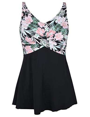Septangle Damen abnehmen Badeanzug Plus Size Blumendruck Cover Up Badeanzug Einteiler Vintage Beachwear,Rosa,50