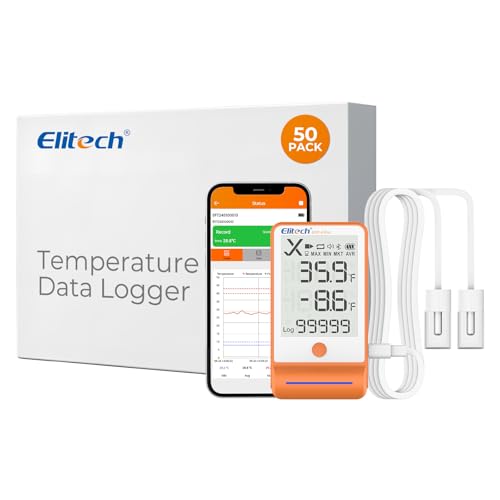 Image of Elitech 50Pack Bluetooth Dual-Probe GSP-6 Refrigerator Data Logger | Dual Gel Vial Temp Probes Precision, Pharmacy Vaccine DDL Certified, 100,000-Point Data, MAX /MIN, Export PDF /CSV Reports