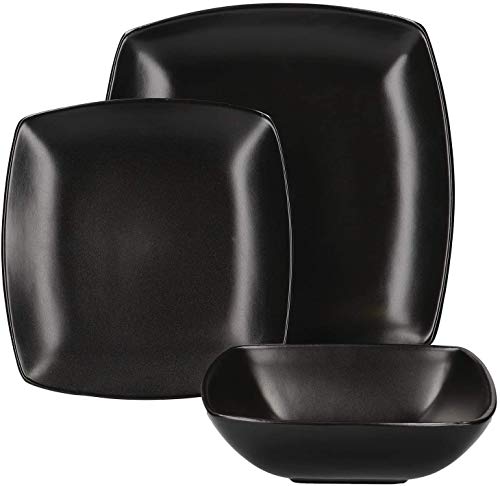Creative Tops Rabe Schwarz 12-teiliges Geschirr Set, modernes Tafelservice, quadratisches Teller Set und Schüsseln, Schwarz Keramik, Service für 4 - Image 3