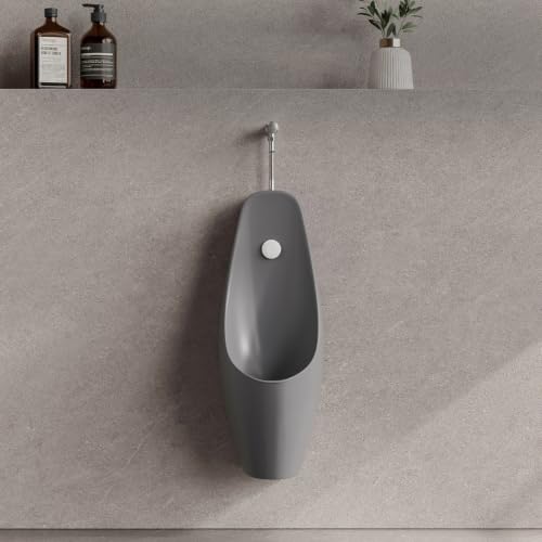 Urinal para hombres de pared, sin agua, acabado mate negro, con sensor o descarga manual para baño o garaje (manual, 66 cm / 26 pulgadas) miniatura 1