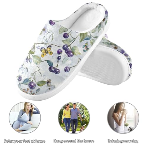 JUNZAN Sweet Saskatoon Berry Fruit Silver Womens House Cotton Slippers Comfortable Memory Foam Hotel Slippers for Hotel Birthday Presents 6-73