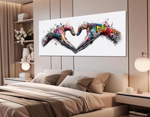 Toile cœur abstrait graffiti art mural déco salon peinture amour 30x90