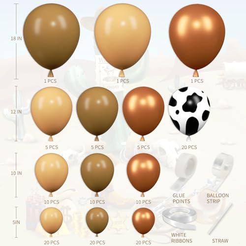 YQUQWN 135 PCS Western Cowboy Balloon Arch Kit Western Cowboy Party Decorations Cow Print Ballonns for Farm Theme Party Supplies Baby Shower Wild West Country First Rodeo Birthday Party Decorations - Image 3