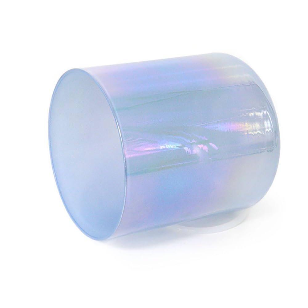 Cuenco de cristal transparente morado y azul, cuenco de luz cósmica, con golpeador de cuarzo y junta tórica para sonido de meditación de yoga (440 Hz, nota G de 6 pulgadas)