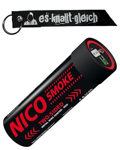 Rauchkörper Smoke Grenades 50 Sekunden beidseitig in Rot Blau Gelb Grün Orange Lila Grau Weiß von NICO Europe mit Anhänger (Rot)