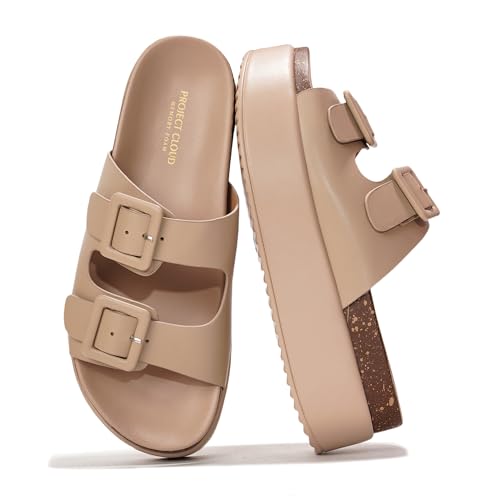 Project Cloud Wedge Platform Sandals For Women 2025 - Memory Foam Insole & Cork Footbed Platform Heel Slides for Women Footwear - Beach Essential Womens Sandals (Softy)