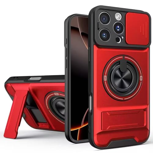 PONRFEKT Funda para Samsung Galaxy A13 4G / A13 4G Lite con [360°Metal Anillo Ajustable Giratorio],Uso Rudo Carcasa Cubierta de cámara Deslizante Proteger Silicona TPU Armor Bumper Case-Rojo
