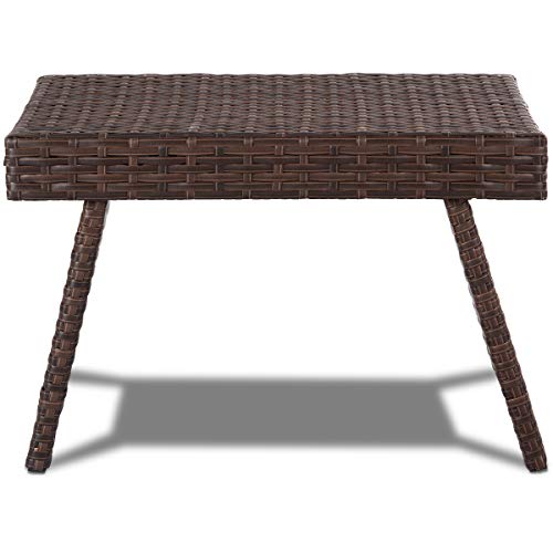 Mulitgot Foldable Wicker Side Table Coffee End Rattan Desk, Easy to Storage, Indoor/Outdoor Use