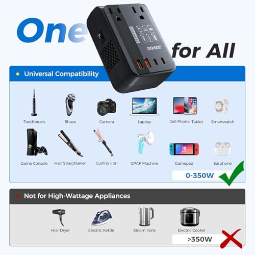 Image of DOACE 350W Voltage Converter US to Europe - 220V to 110V Converter for European Travel, Power Converter Adapter Combo with PD Chargers for Hair Straightener Shaver Toothbrush CPAP Laptop Camera Phone