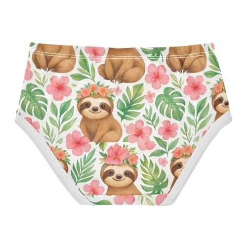Cute Watercolor Sloths Florals Panties Little Girl Girls Underwear Toddlers Cotton Animal Kids Briefs Undies 2t2