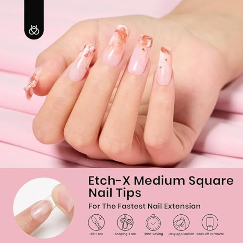 Image of Beetles Nail Tips Medium Square 576Pcs 12 Sizes - Pre-Etched Soft Acrylic Tips Half Matte False Nails Art Full Cover Press On Nail Extensions Gift Set Home DIY Salon