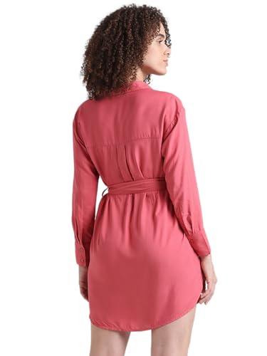 Image of ONLY Women's Cuffed Sleeves Belted Shirt Mini Dress