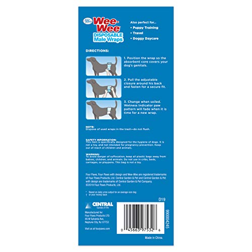Image of Four Paws Wee-Wee Super Absorbent Disposable Adjustable Dog Potty Training Male Wraps Diapers, Leak-Proof Protection for Puppies and Small Dogs, Extra Small, 36 Count (Pack of 8)