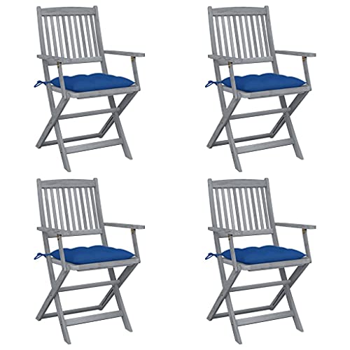 DYRJDJWIDHW Sillas de jardín Plegables 4 uds Cojines Madera Maciza acaciasillas Jardin Exterior Silla Exterior sillas Camping sillas exteriorAdecuado para Patios de jardín