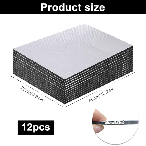 12 Stück 10mm Dämmmatte Auto, 40 x 25cm Dämmmatte Selbstklebend, Schalldämmung Pads, Schallschutzmatte für Schalldämmung, Wärmedämmung, Brandschutz und Abdichtung