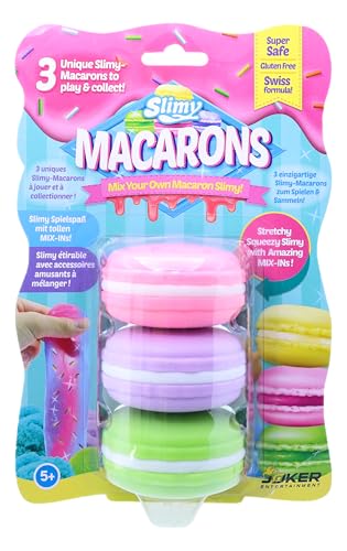Slimy Mix Your Own Macaron Slimy 3 Colours Assorted 50g Blistercard with Mix-Ins, Non-Toxic Gluten-Free Safe, Play and Collect