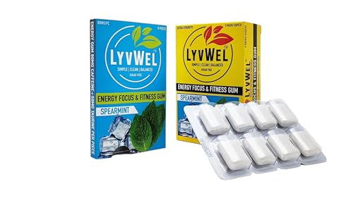 Image of LyvWel Energy Gum | 80mg Caffeine + 50mg Taurine per gem | All Natural | Sugar-Free Pre-Workout Boost: Your Essential Energy Supplement to Stay Awake (Spearmint, 3 Pack)