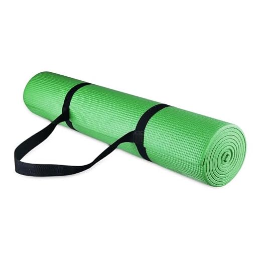 Signature Fitness Esterilla de yoga multiusos de alta densidad antidesgarros con correa de transporte, color verde