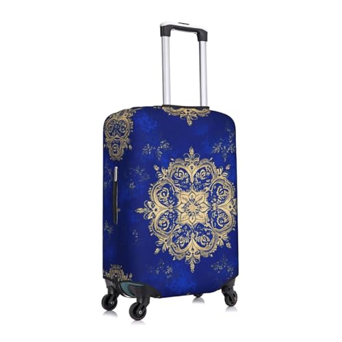 Blue Gold Mandala Pattern Elastic Luggage Cover Suitcase Protector, Anti-Scratch Stretchy Washable Dustproof Travel Suitcase Cover Fits 18"-21" Luggage3