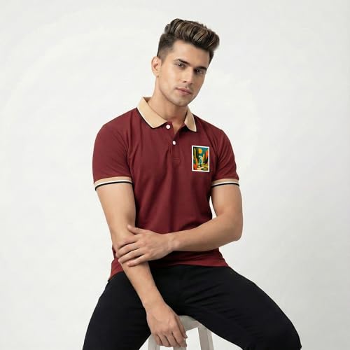 Image of Men's Regular Fit Solid Half Sleeve Casual Tipping Collar Polo T-Shirt