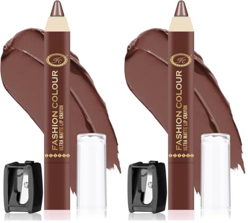 Image of FASHION COLOUR Ultra Matte Lip Crayons With Free Sharpener | Smudge Proof And Waterproof | For Hydration And Moisturization | Long Lasting Lipwear with Matte Finish, Cruelty-free and Paraben-free - 2.5 gm(Raw Coco)