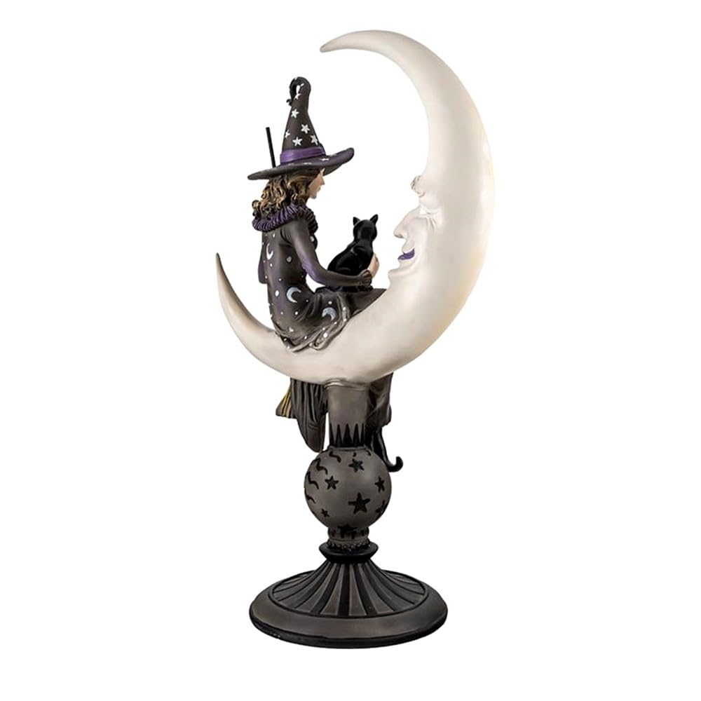 Bruja figura 51 cm. imagen luna gato escoba resina color
