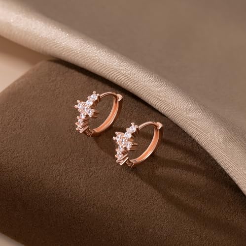 Reffeer Solid 925 Sterling Silver CZ Cross Hoop Earrings for Women Teen Girls Cross Huggie Earrings Cartilage Helix3