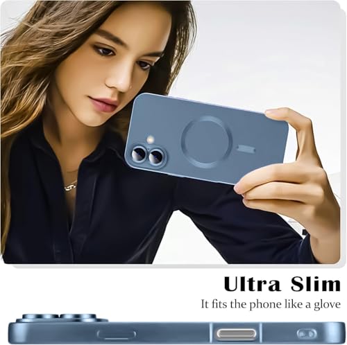 Image of DIZORO Magnetic Case for iPhone 16 Case [Compatible with MagSafe][Built-in Camera Lens Protector] Slim Soft Silicone Bumper Shockproof Metallic Luster Back Cover Phone Case (Pine Green.)