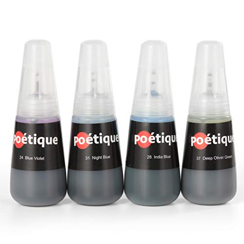 Poétique Liquid Watercolor Ink, Real Brush Pen Ink Set of 4 Vibrant Colors for Basic Use, High Pigment Count, Lightfast Watercolor Refills for Watercolor Brush Pens, Water Set