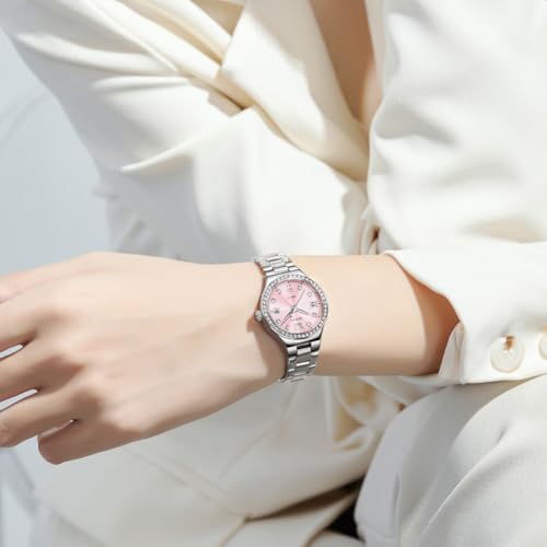 Image of OLEVS Watch Women Silver Watch for Women Luxury Diamond Womens Watches for Small Wrist Stainless Steel Waterproof Analog Quartz Date Elegant Reloj para Mujer
