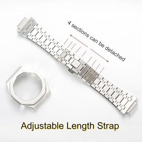 Image of GA2100 Stainless Steel Watch Band Case Mod Kit, Smooth Bezel without Nails Metal Strap Accessories Compatible with Casio Mens G-Shock GA2100 /GA-2110 Watches