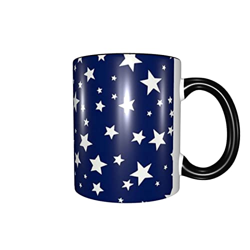 Lkuzloh Christmas Stars Navy Blue Cute Coffee Mugs Ceramic Cup Tea For Women Men 12 Oz With Handle Funny Birthday Holiday Christmas Friends Personalized Gift Kitchen Work #TOP1