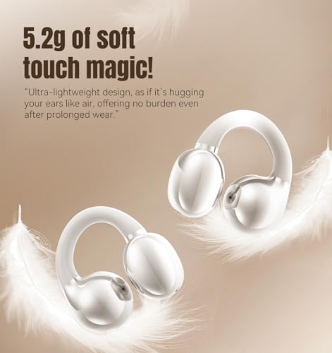 Image of King Lucky Open Ear Earbuds Clip-On Bluetooth 6.0 Wireless Headphones with Mic, 50H Playtime, ENC Clear Calls, IPX5 Waterproof, Comfortable for Small Ears Sports Gaming (Pearl White, Standard)