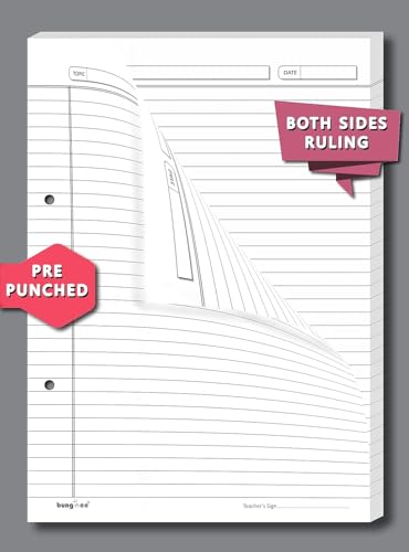 Image of Ruled Sheets A4 Size 90 GSM White Both Side Rule for Assignment, Project Work, Exam - 160 Sheets Loose Paper Bundle with Border, Non-Punched, Blue Rule and Magenta Margin - Glanza Edition
