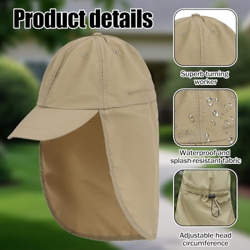 TYXHXTF Waterproof Baseball Cap Mens with Neck Flap, Outdoor Brim Sun Legionnaires Hat, UV Protection Sun Hats Women, Sun Safe Bush Cap Gents and Long Neck Cover Hiking Breathable Adjustable - Image 5