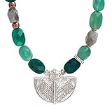 Silpada 'Rio De Janeiro' Natural Green Agate & Labradorite Plate Necklace in Sterling Silver & Brass
