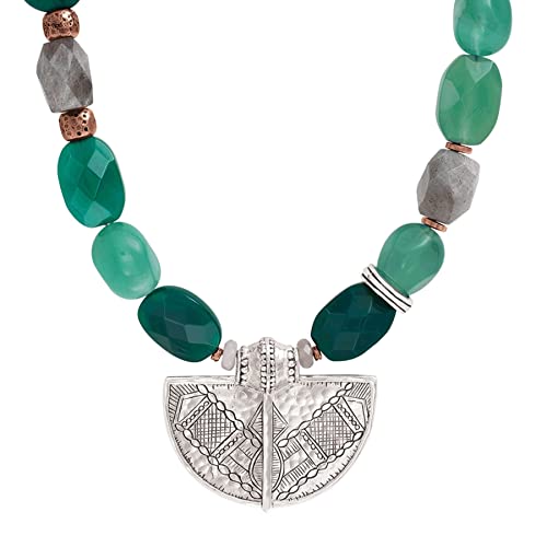 Silpada 'Rio De Janeiro' Natural Green Agate & Labradorite Plate Necklace in Sterling Silver & Brass