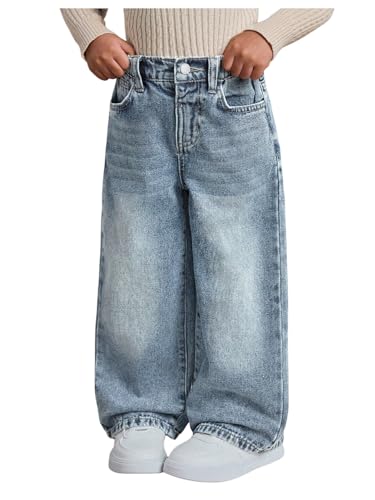 WDIRARA Toddler Girl's Baggy Jeans High Waisted Wide Leg Denim Pants Streetwear Light Wash 4Y