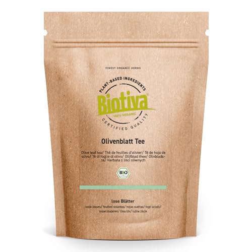 Biotiva Té de hoja de olivo orgánico 250g - Infusión de hierbas - vegano - afrutado y agrio - sin aditivos - embotellado y certificado en Alemania (DE-Öko-005)