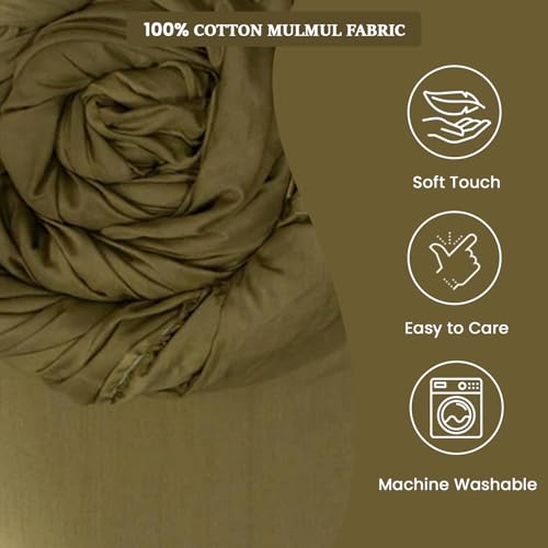 Image of 100% Pure Cotton Mulmul Fabric Material | Reusable Ultra Fine Mulmul Fabric | Lightweight Soft Smooth Piece Linning, Stole, Dupatta, Cushion Pillow Cover (Khakhi Green, 1 Meter)
