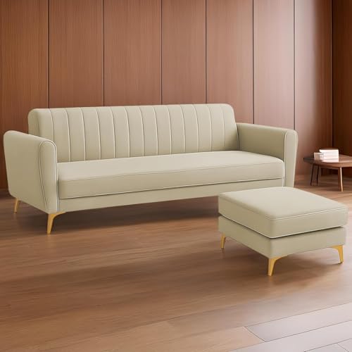 Image of Casaliving Murdock 4 Seater Convertible Sofa Set for Living Room, 3 Seater & Ottoman Modular Sectional Couch for Small Space (Cream Colour) Fabric