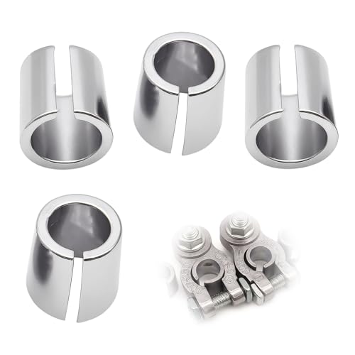 Image of 2 Pair Battery Terminal Sleeves, Car Battery Terminal Converter, Positive & Negative Battery Post Adaptors, Corrosion Resistant Anode Cathode Sleeve Terminal Covers for Cars Trucks Vehicle Maintenance