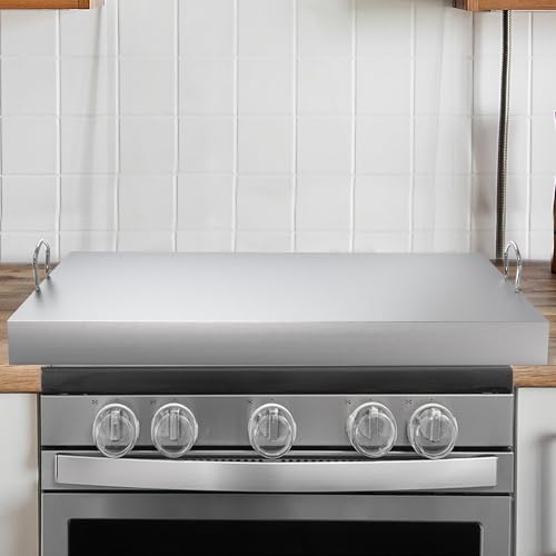 Stainless Steel Gas Stove Cover Board, 30 x 22 x 2.8 Inches, Large Stove Top Cover with Anti-slip Feet,Handle,Anti-collision Corner Guards,Easy to Install,Keep the Stove Clean,Bright and Beautiful